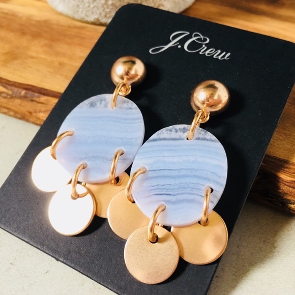 Drop Stone and Disc Earrings Rose Gold Blue - Picture 2 of 7
